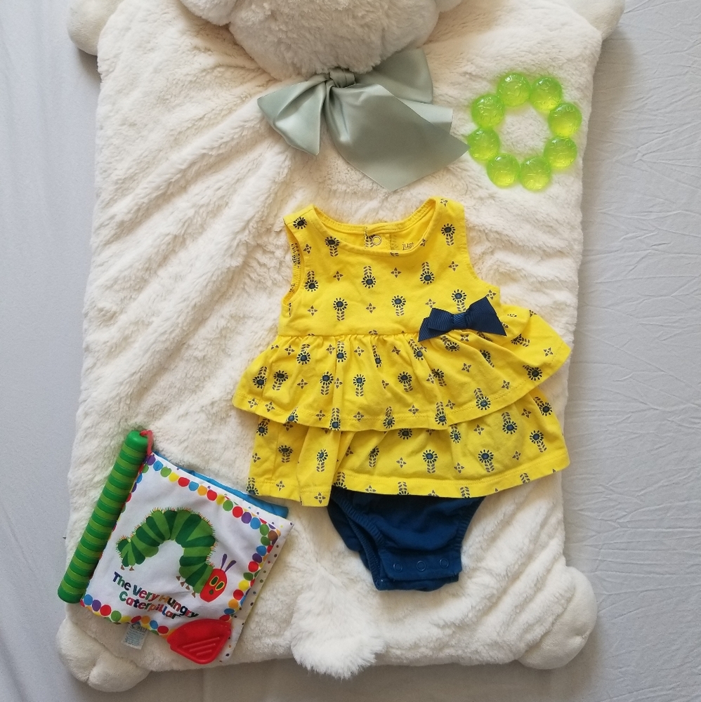 Yellow Ruffle Baby Onsie/Dress, 6 mo